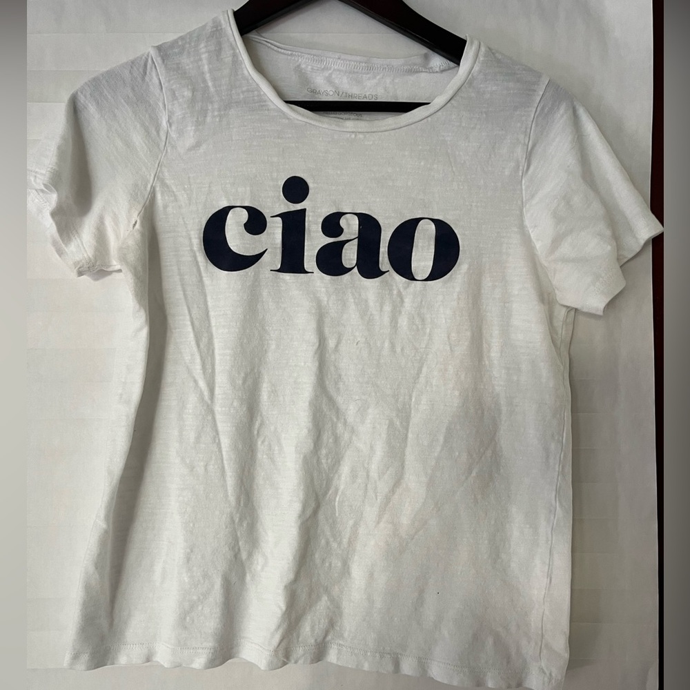 Grayson Threads White Tee with Navy velvet Ciao Graphic